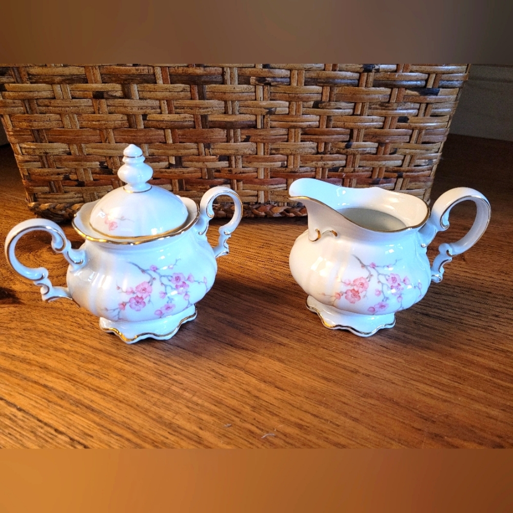 Vintage Hutschenreuther Sugar & Creamer Set Made in Germany Pink Blossoms